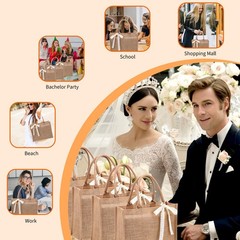 8 PCS 13.7x5x11 Inch Burlap Tote Bag Jute Gift Bag With Ribbon Handle Set