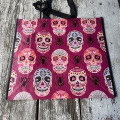 New XXL Skulls ~Day Of The Dead~ Shopping Bag Reusable Tote Bag~ TJX pink
