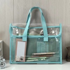 Clear PVC Tote Bag, Large Capacity, Waterproof with Mesh Pocket & Reinforced