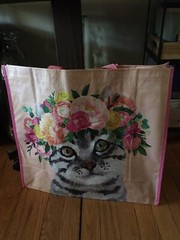 Tiger Kitty Cat FLORAL Crown🌸Reusable Durable Shopping Bag EcoTote TJ Maxx NWT