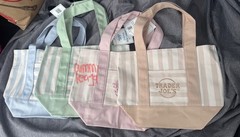 NWT Trader Joe’s Mini Striped Pastel Tote Bags Lot Of 4 Pink Beige Blue Green