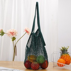 Woven Cotton Mesh Bag Foldable String Long Handle Net Tote Fruit Vegetable New