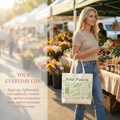 Aesthetic Pickle Lovers Canvas Shoulder Tote Bag – Funny Reusable Women’s Gift