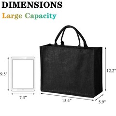 6 Pack Large Jute Burlap Tote Bag, Black Jute Beach Bag with Laminated Interi…