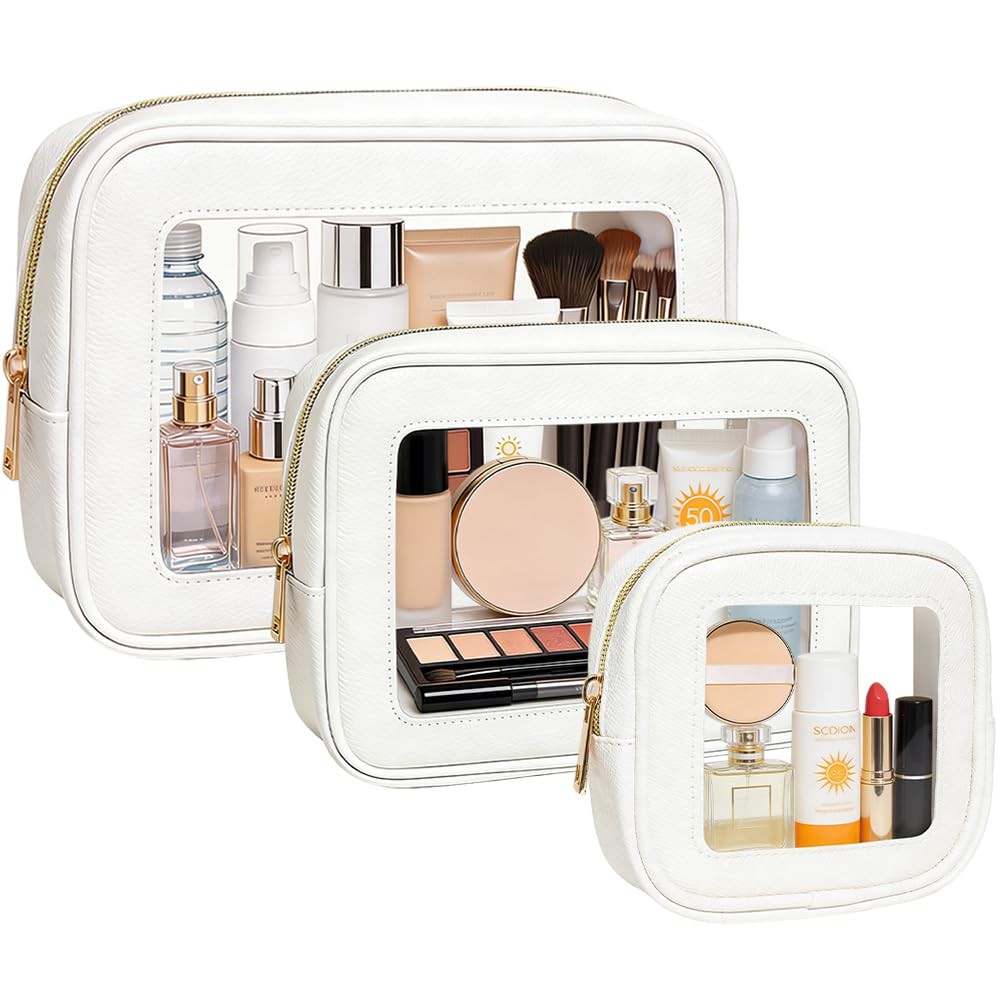 3Pcs Clear Makeup Bag Set for Women, Waterproof Travel White