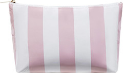 Large Waterproof PVC Beach Pool Makeup Bag with Pink Striated, Cute Cosmetic Acc