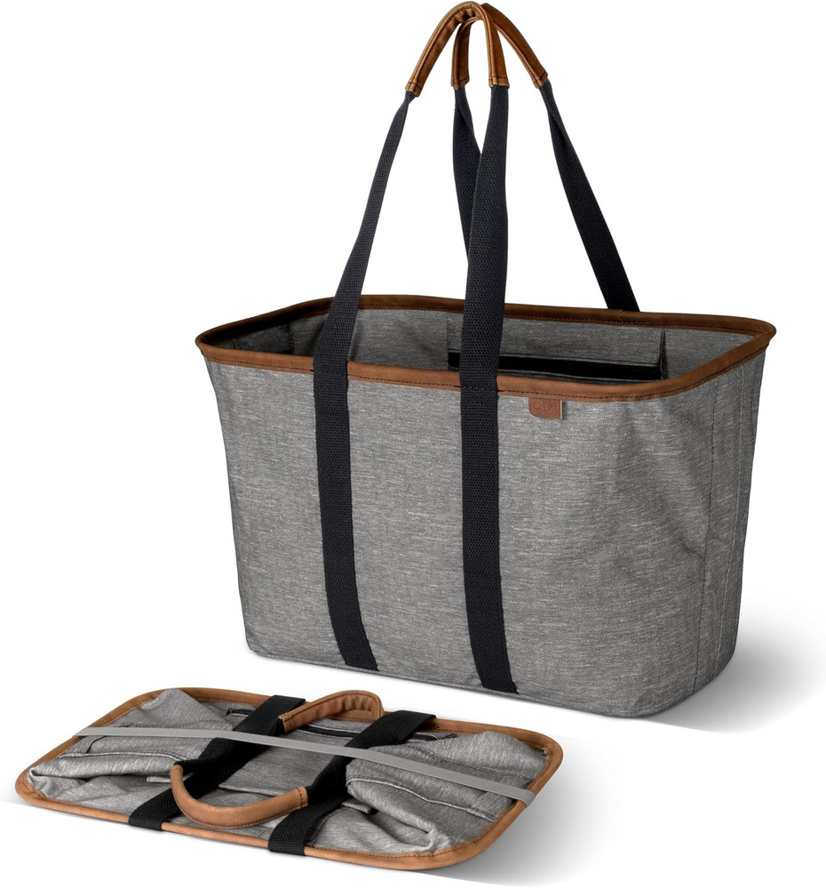 Collapsible LUXE Tote – Gray Black 1 Pack 30L / 8Gal – Reusable Utility Grocery