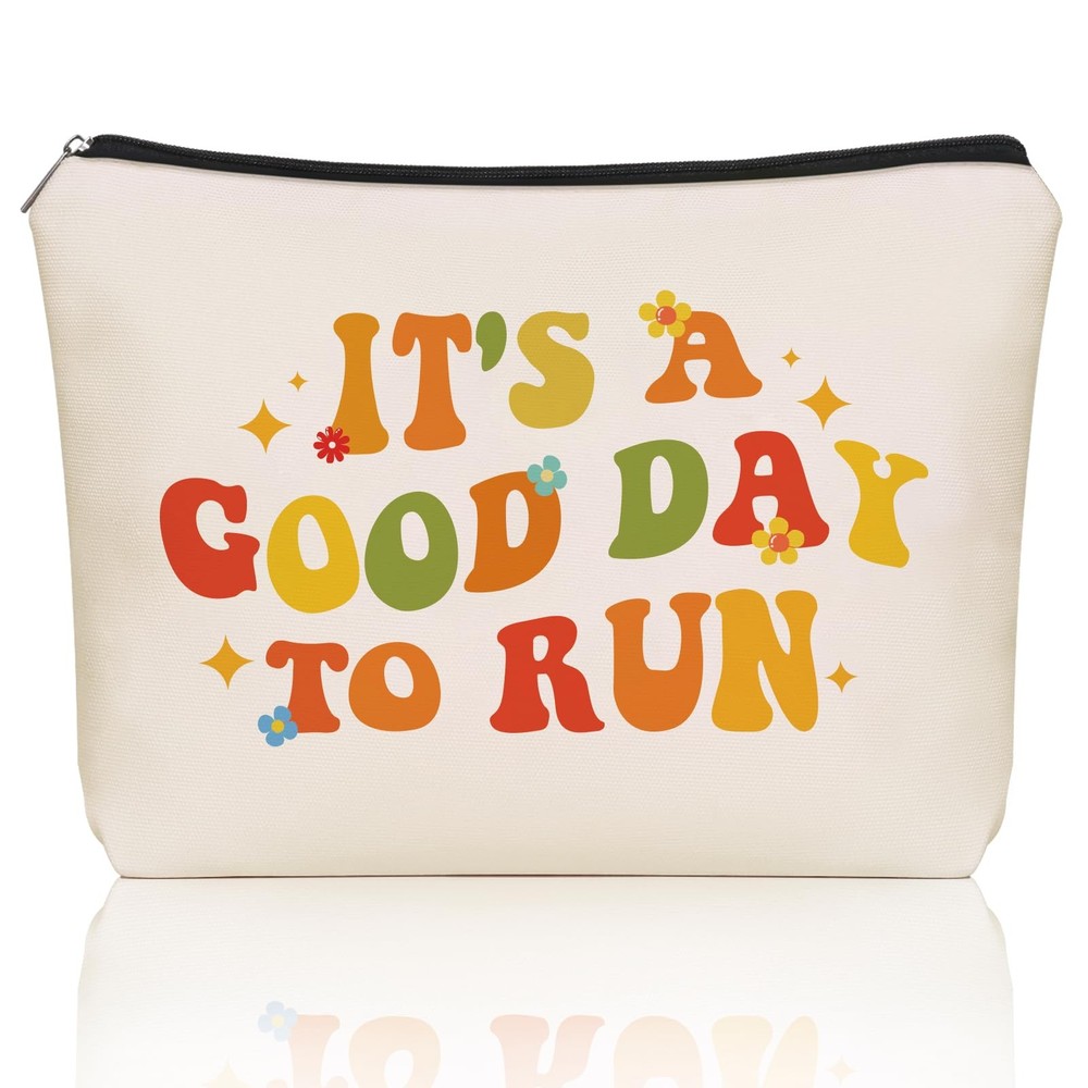 Girlly Running Gifts Makeup Bag: Cute Cosmetic & Toiletry Pouch off white