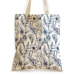 Blue French Floral Canvas Tote Bag – Aesthetic Vintage Print Shoulder Purse f…