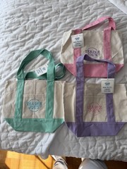 Trader Joe’s Mini Pastel Canvas Tote Bag Set Of 3 Colors Limited (New With Tag)