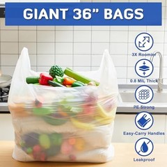 100 Pack Extra Large 36″x24″x8″ White Plastic Shopping Bags – Heavy Duty Reusabl