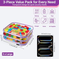 YQBRAO 3-Pack Large Clear Hard Shell Zipper Case, 1.2mm 3 Pack(L), Purple