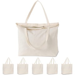 Koolmox Tote Bag Bulk with Zipper, 6-Pack 22x16x7.8” Beige Tote Bag, 12Oz Du…