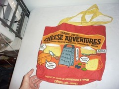 TRADER JOES Canvas Reusable Shopping Tote Bag “Cheese” Red Yellow Market