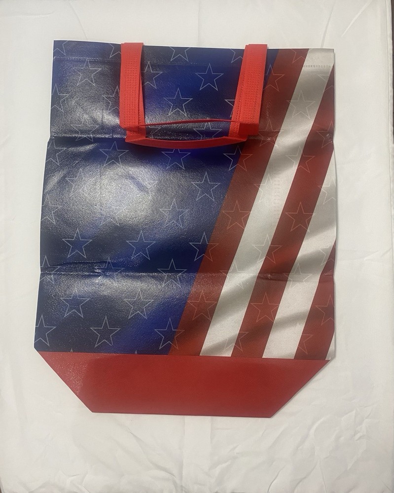 Reusable Foldable Plastic Shopping Bag Red White Blue Stars Stripes Pattern