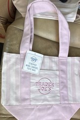 Trader Joe’s Striped Mini Canvas Tote Bag Pink/White 13x11x6 in New