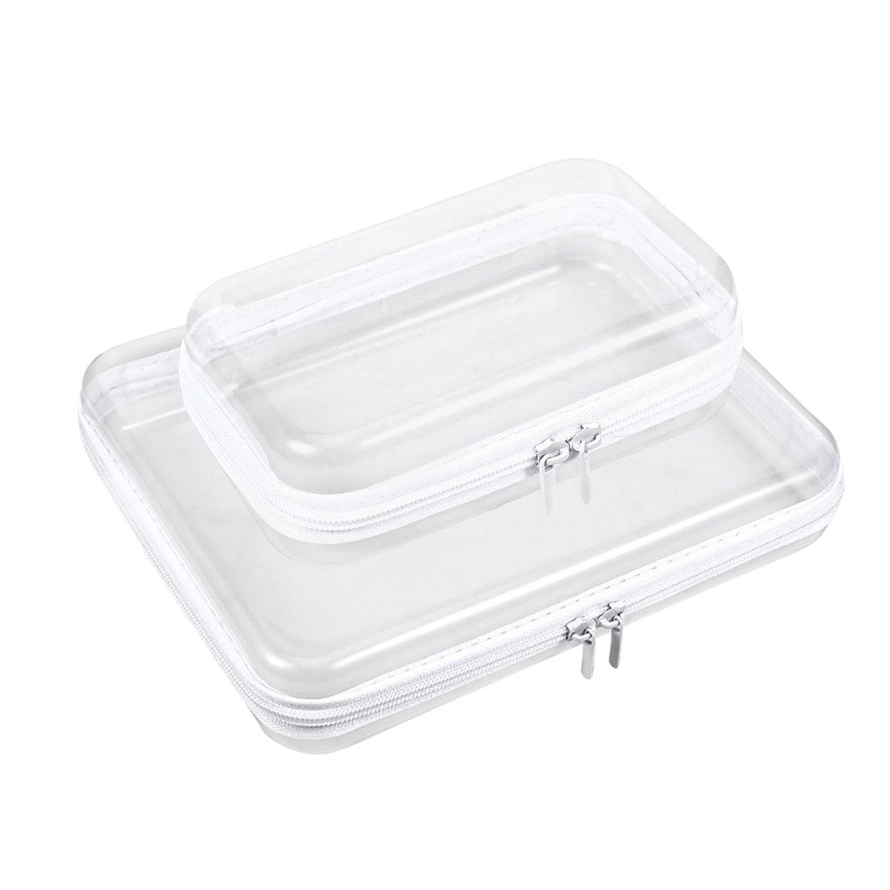 2 Pcs Clear Hard Shell Zipper Case, Portable 4in*1PCS,8in *1PCS, Transparent