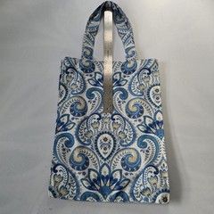 Floral Pattern Foldable Cotton Reusable Shopping Bag Medium Blue White Yellow