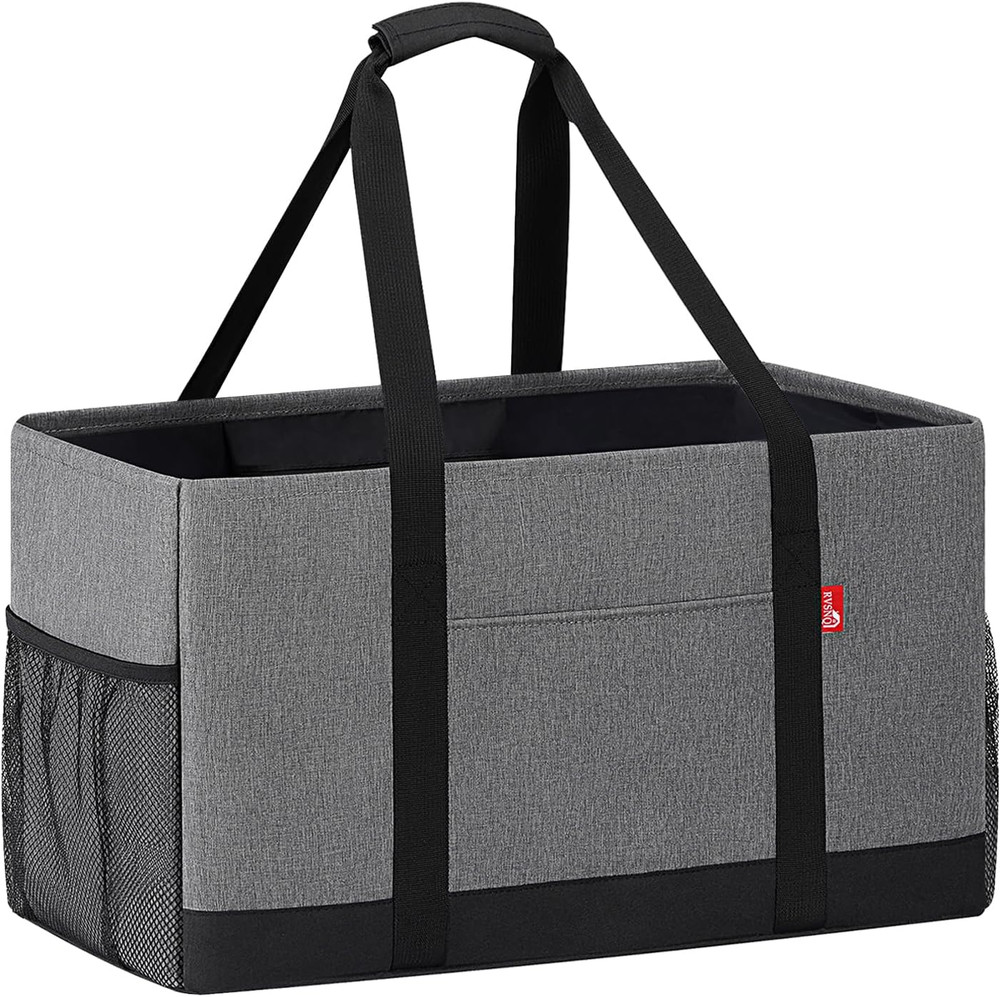 Extra Large Utility Tote Bag, Foldable Reusable Grocery Bags with Metal Wire Fra