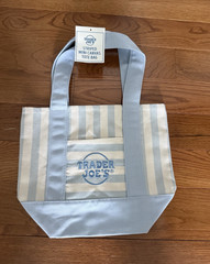 Trader Joe’s Striped Mini Canvas Tote Bag Blue & White Cotton/Polyester
