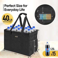 Extra Large Utility Tote Bag with Wire Frame for Storage- Black,16.5”X14”X10”