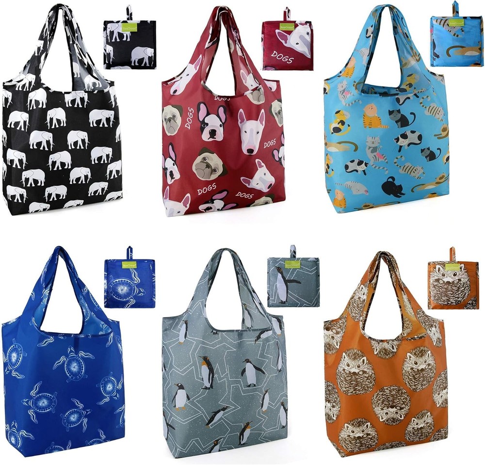 Heavy Duty Bulk Large Reusable Grocery Bags 6 Pack Foldable Sturdy Recycled