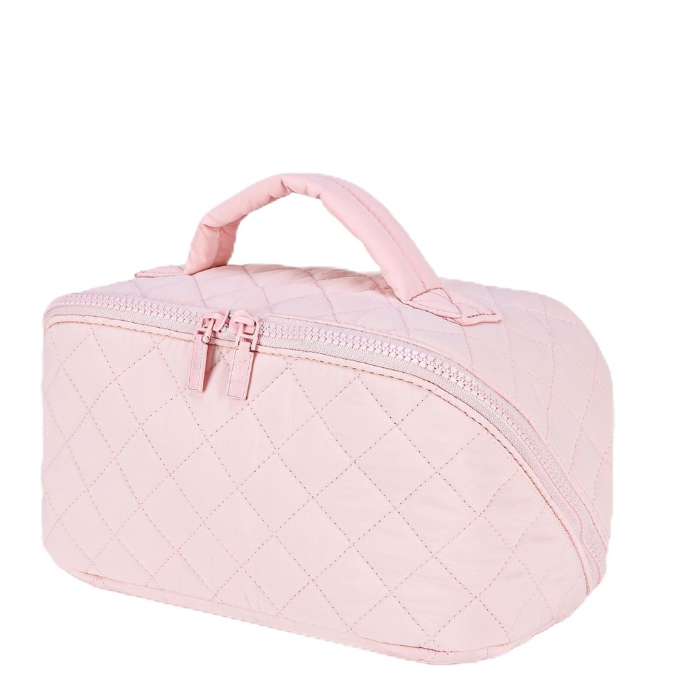 Travel Makeup Bag for Women, 2Pcs Large Capacity 180 Lay-Flat Toiletry Pink
