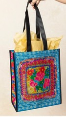 Natural Life Reusable Tote Bag, “Teal Flower Bouquet,” NEW, Large