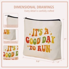 Girlly Running Gifts Makeup Bag: Cute Cosmetic & Toiletry Pouch off white