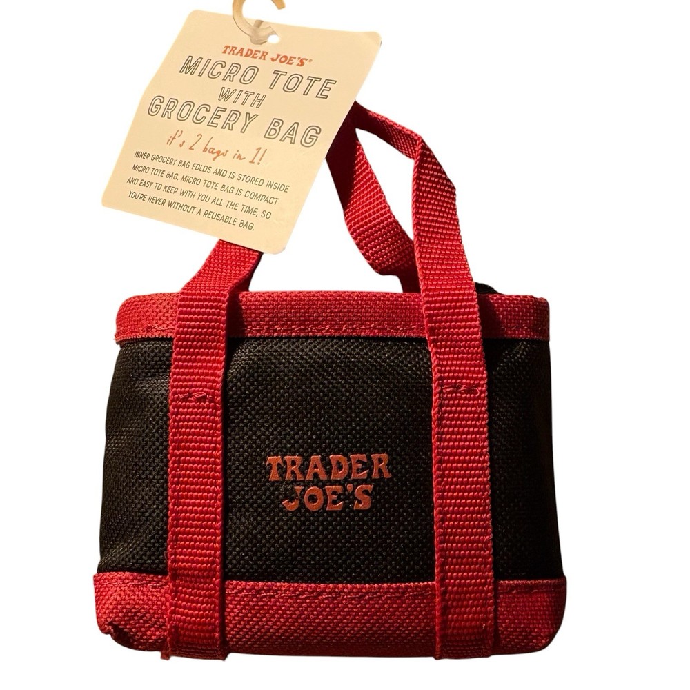 Trader Joe’s Black Trim Micro Tote With Grocery Bag 2 In 1 Mini Ltd Edition NWT
