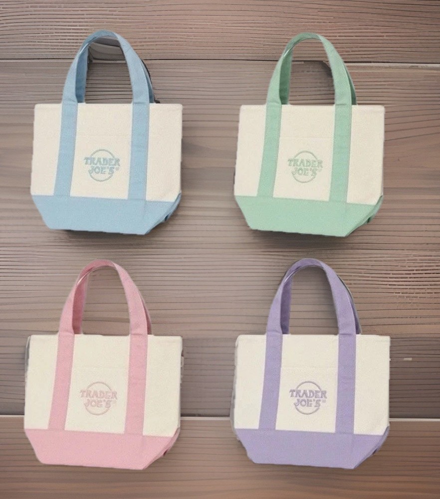 Trader Joe’s Mini Pastel Canvas Tote Bag Set Of 4 2026 Pink Green Blue Yellow