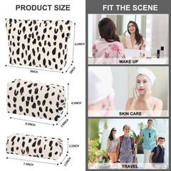 EIMMBD Makeup Bag 3 Pieces Large Capacity Cosmetic Bags Beige Leopard