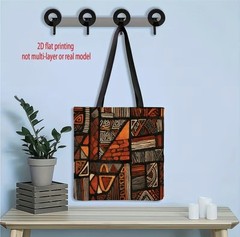 1pc Double-Sided 2D Flat Printing Shopping Tote Bag, Vintage African Tribal