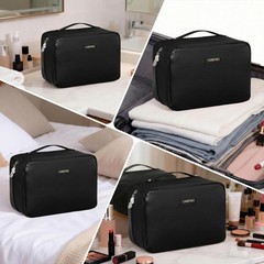 AUCCNT Travel Makeup Bag, Large Capacity Cosmetic Bags for Women, Black