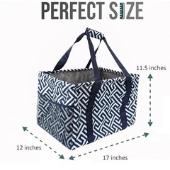 Extra Large Utility Tote Bag Oversized Collapsible Wire Frame Geo Navy 50lbs