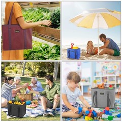 3 Pack Black Foldable Reusable Grocery Shopping Bags Reinforced Bottom Handles