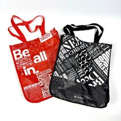 Lot of 2 Lululemon Reusable Shopping Bags Black Red White Snap Closure Lg 14×16