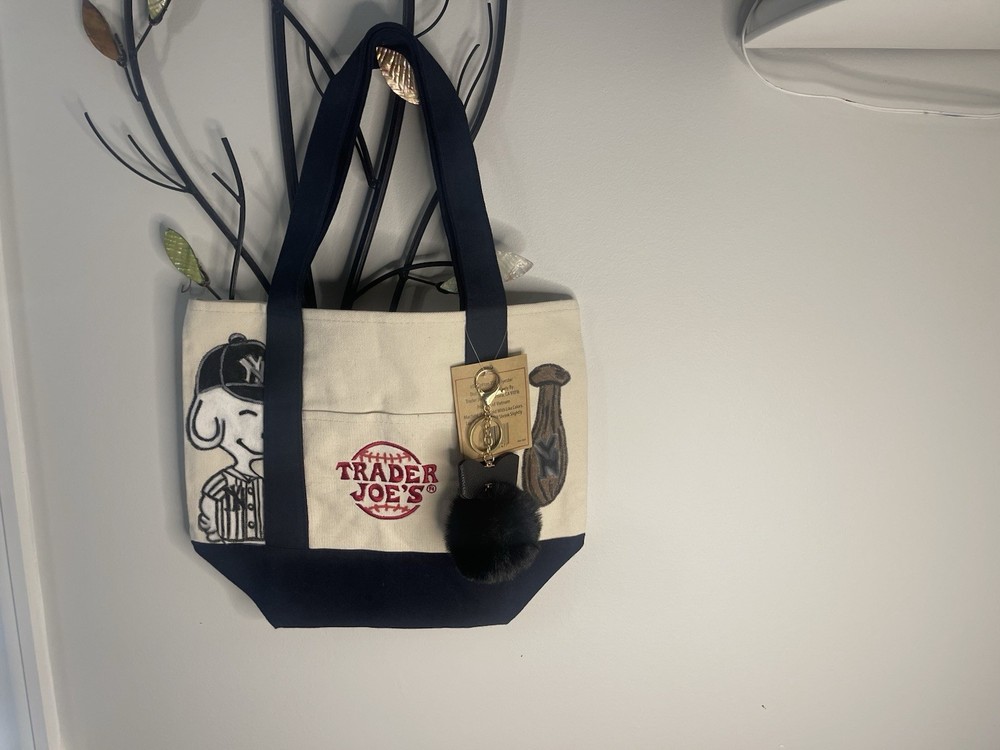 Snoopy Yankees Hand Drawn Trader Joe’s Mini Blue Canvas Tote Bag(S)