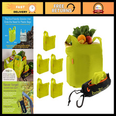 5 Pack Foldable Reusable Grocery Bags – Washable RipStop Nylon, 50lbs Capacity,