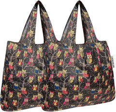 Foldable Tote Nylon Reusable Grocery Bag Set of 2 Leopard Print