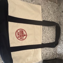 Trader Joe’s Foldable Canvas Reusable Shopping Bag Black Beige