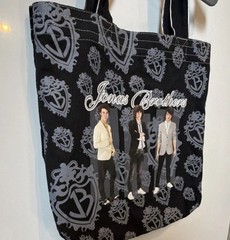 Jonas Brothers Reusable Canvas Shopping Bag Foldable Black All-Over Pattern