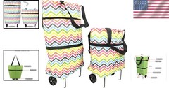 Versatile Color Striped Reusable Grocery Bags with Folding Wheels – 16L Capacity