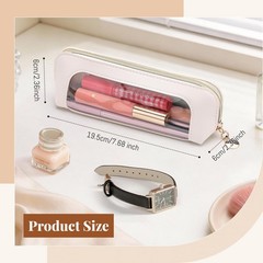 Sightor Clear Makeup Bag, PU Leather Brush 7.9 x 2.6 inches, Beige