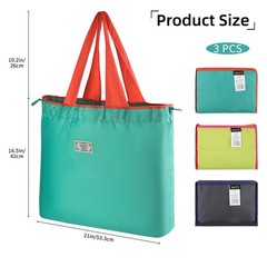 3 Pack Large Reusable Foldable 21″ x 16.5″ x 7.9″, Blue Green Black