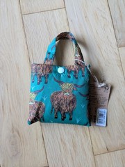 Eco Chic Lightweight Foldable Reusable Tote Shopping Bag Highland Cow Scotland