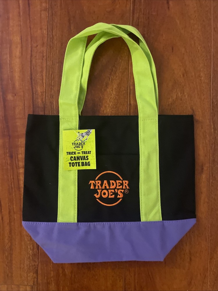 Trader Joe’s Halloween Mini Tote Canvas Bag – Black, Purple, Yellow Green