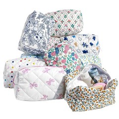 Caeuiciw 10 Pcs Cotton Quilted Makeup Bag Bulk Floral As shown in the figure