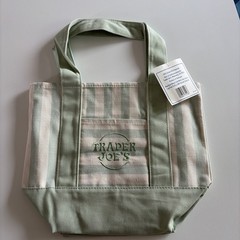 Trader Joe’s Mini Pastel Stripe Canvas Tote Bag Green Mint Limited Edition