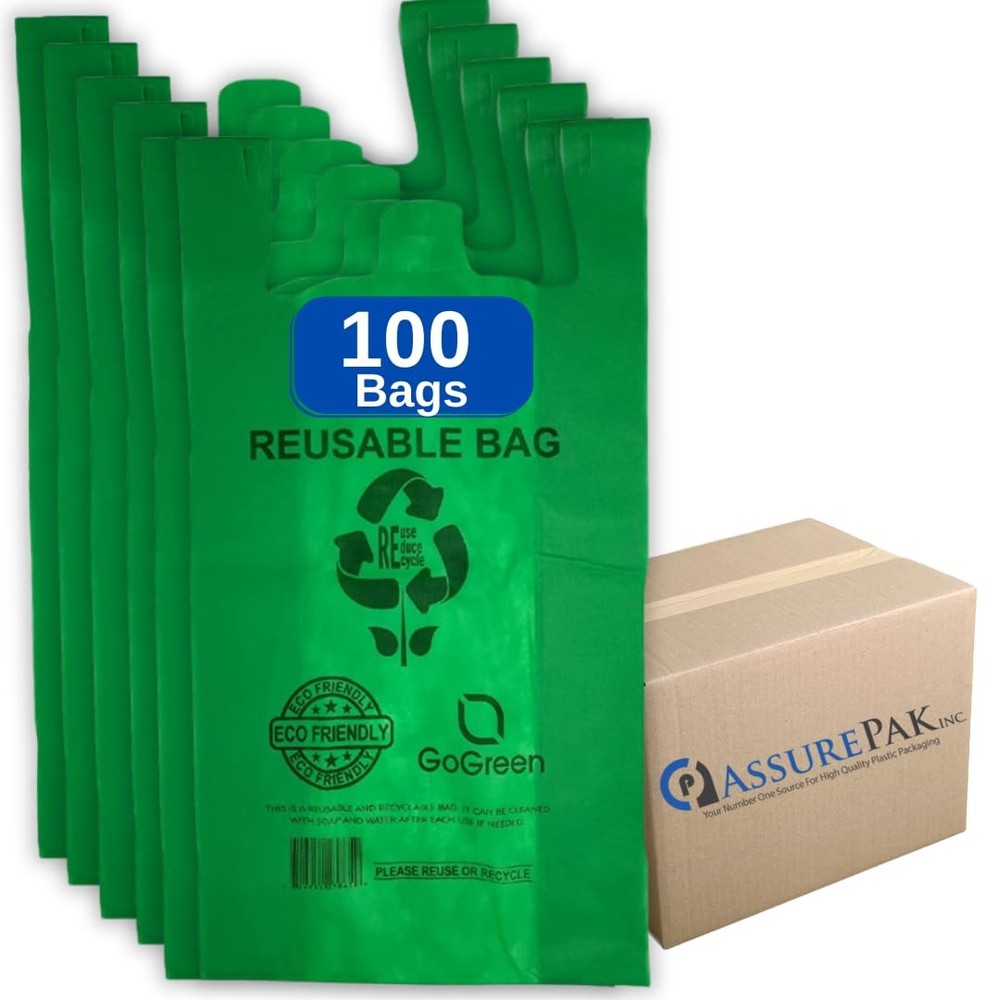 ASSUREPAK Green PP Non Woven Reusable Bags – 100 Bags – 1/6 BBL 12″X7″X22″ – …